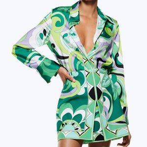 Zara printed skirt and blouse set. Retro Pucci / 70s  inspired print in green